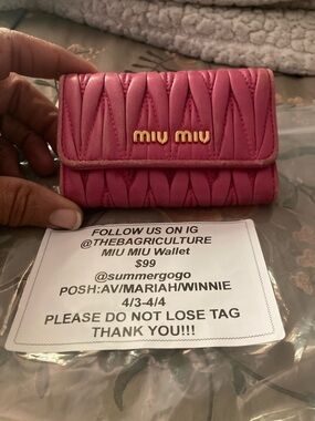 (Repost) Miu Miu Quilted Pink Leather Fold Wallet with Gold Logo